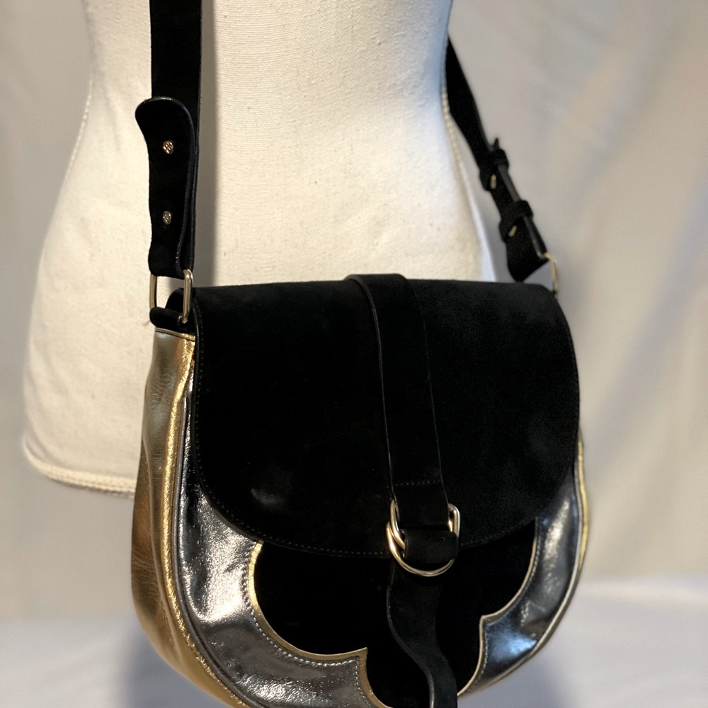 BCBG black suede gold and silver purse - Picture 3 of 7